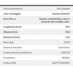 PASTIGLIE FRENO TOYOTA  REMSA 9180